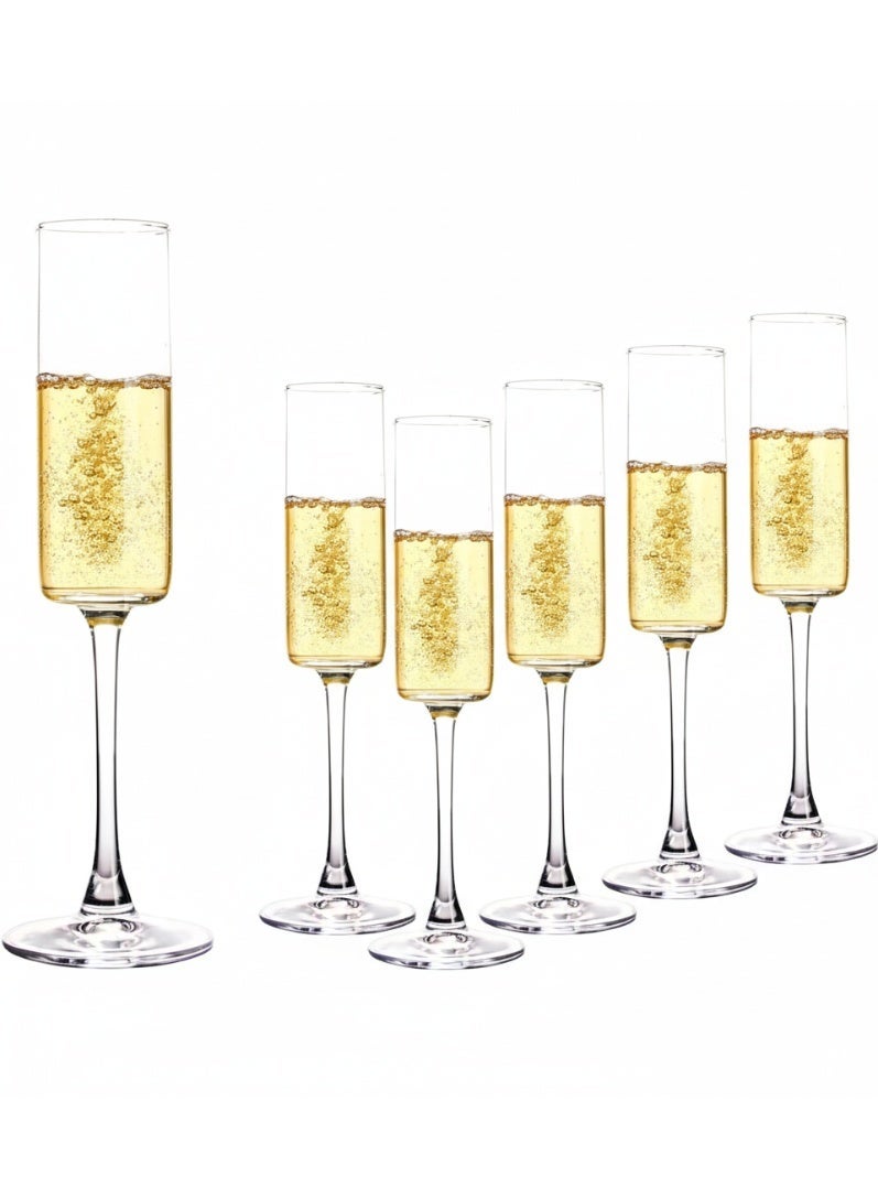DubaiCrystal Champagne Flutes Set of 6, 6oz Classic Champagne Glasses, Sparkling Wine Glass, Stemmed Champagne Flutes for Party, Wedding and Home - Clear - Image 1